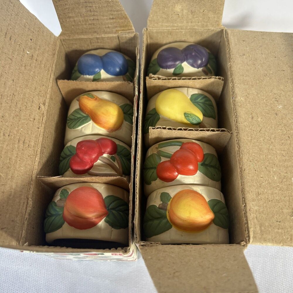 Vintage Country Orchard Porcelain Napkin Rings Set of 8 Open Box Unchipped